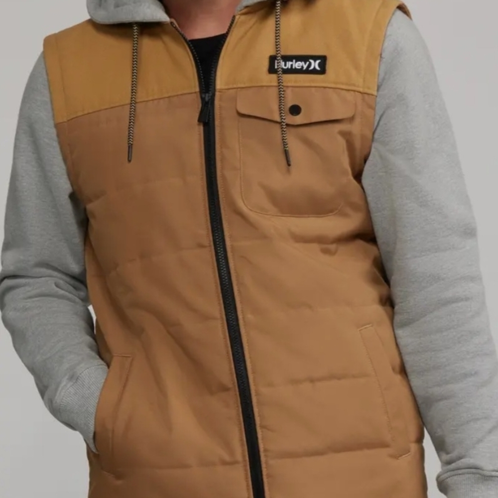 Hurley Jenkins Khaki & Gray Puffer Jacket Mens Size Small NWT Athleisure Sporty
